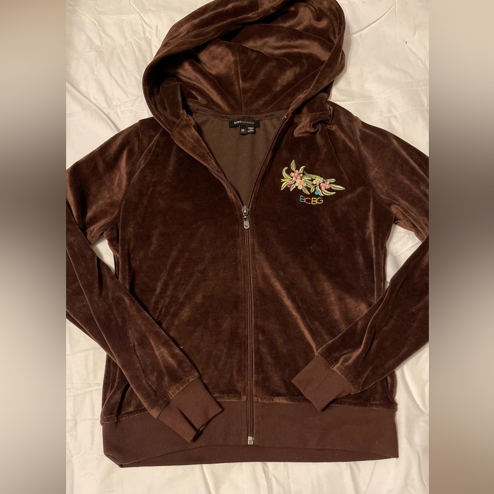 Vintage BCBG MaxAzria Velour Embroidered Track Jacket Sequin Peacock